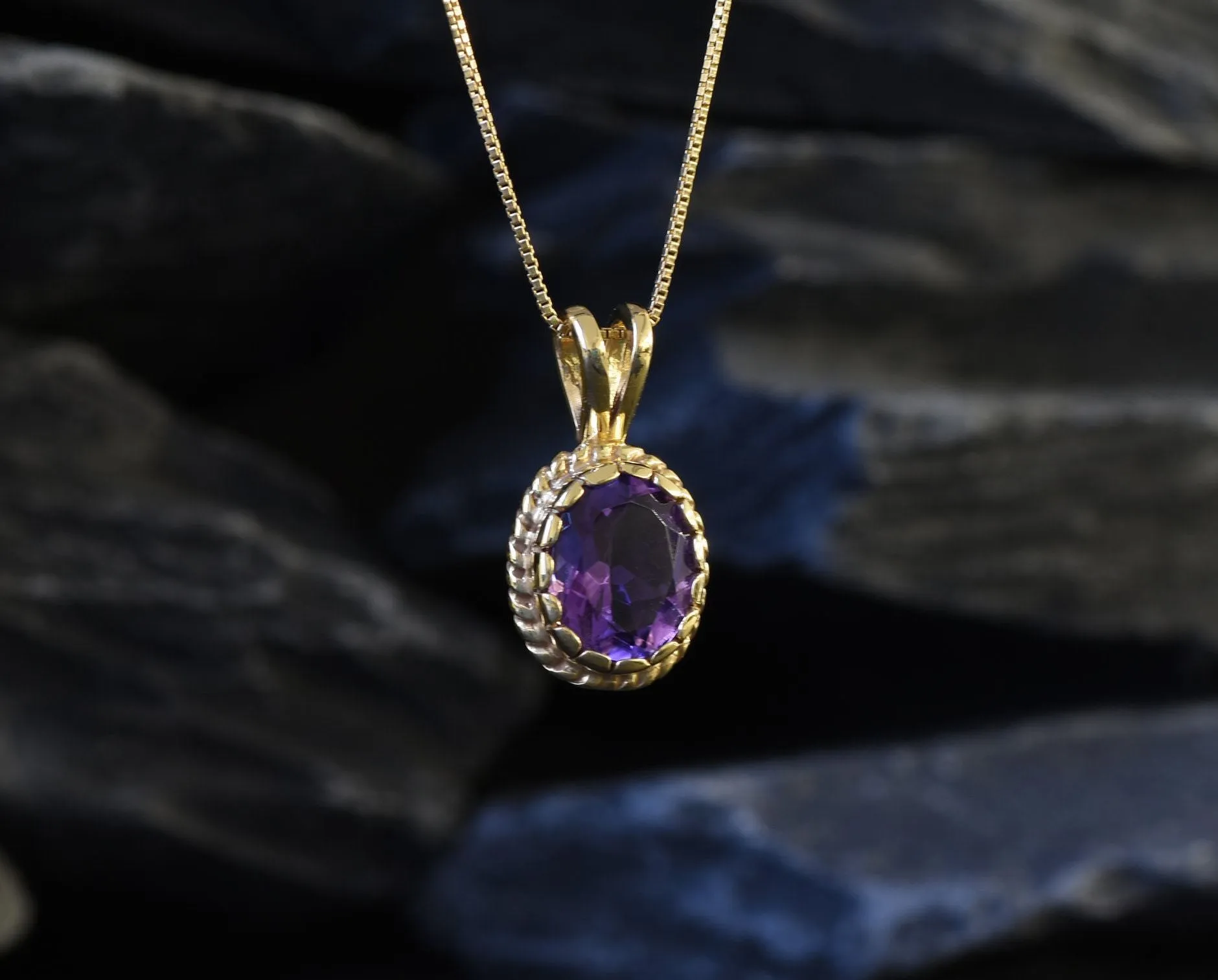 Gold Amethyst Pendant, Natural Amethyst, February Birthstone Necklace