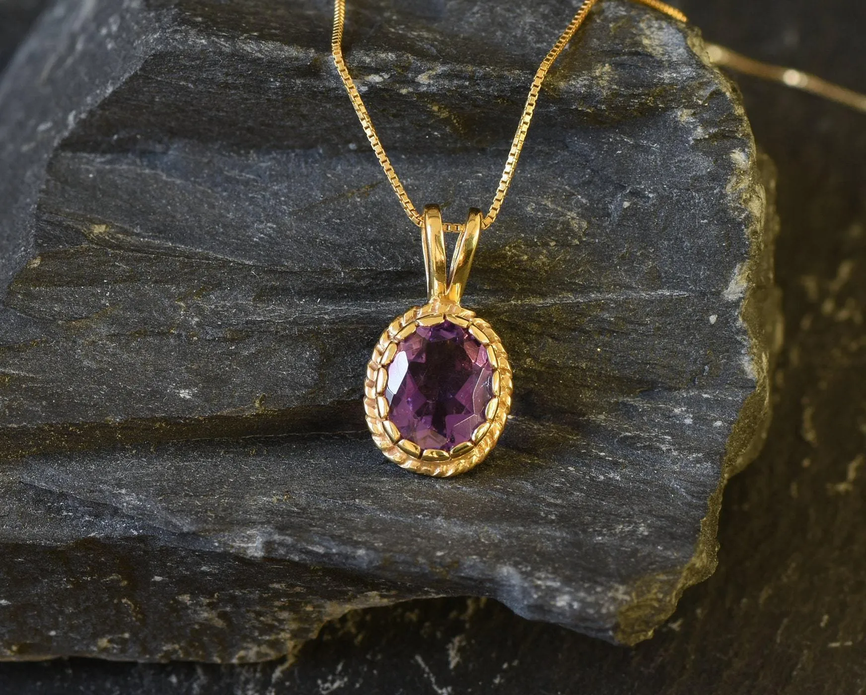 Gold Amethyst Pendant, Natural Amethyst, February Birthstone Necklace