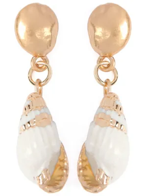 Gold & White Seashell Drop Post Earrings