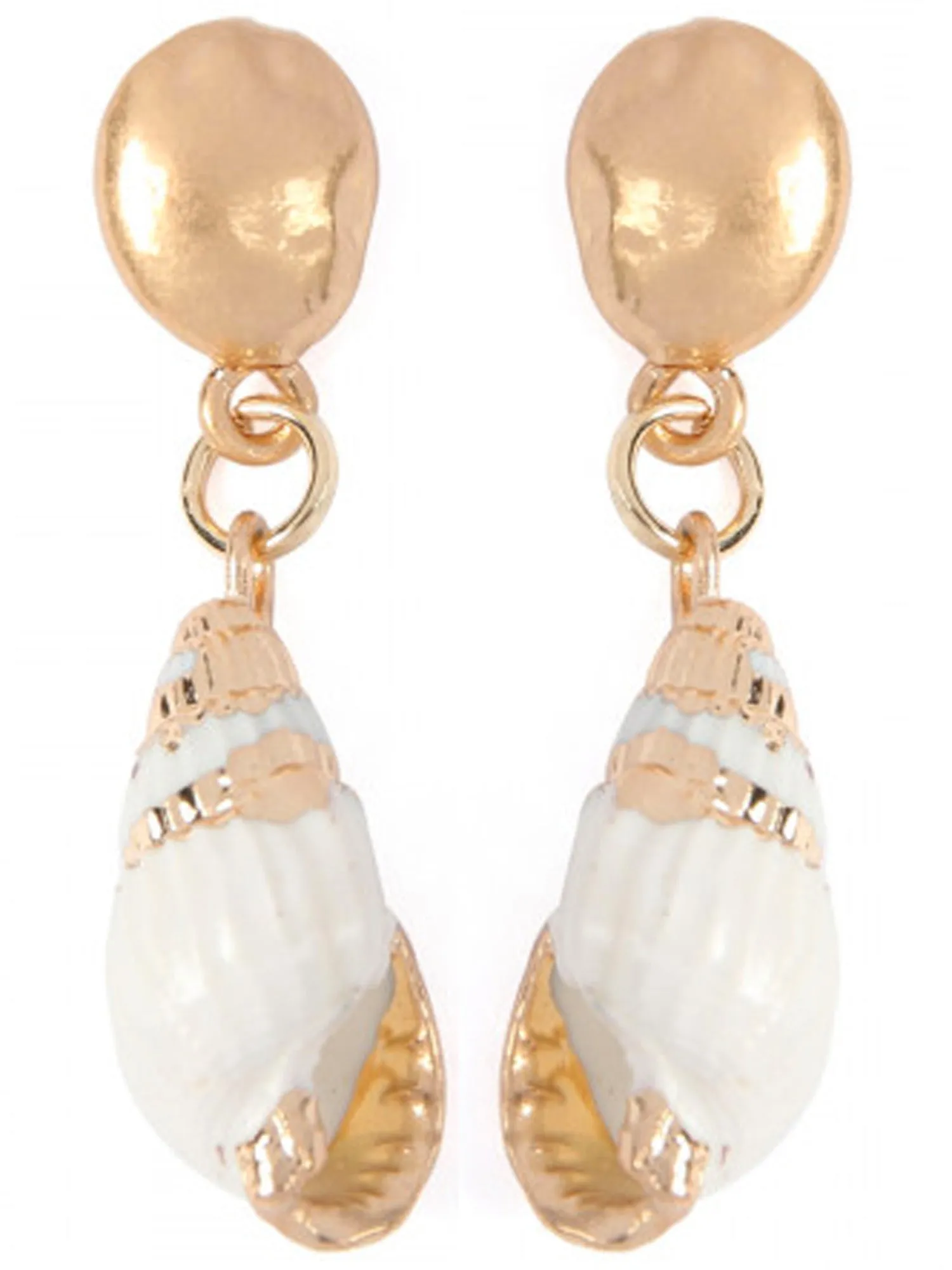 Gold & White Seashell Drop Post Earrings