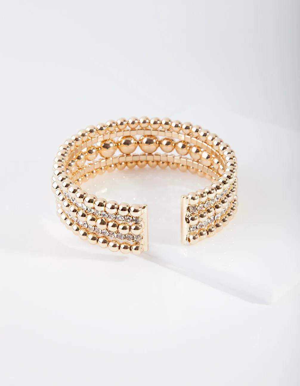 Gold Ball & Diamante Cuff Bracelet