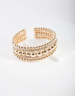 Gold Ball & Diamante Cuff Bracelet