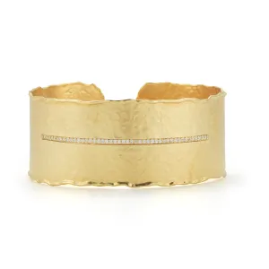 Gold Matte Hammered Cuff with Pave Bar