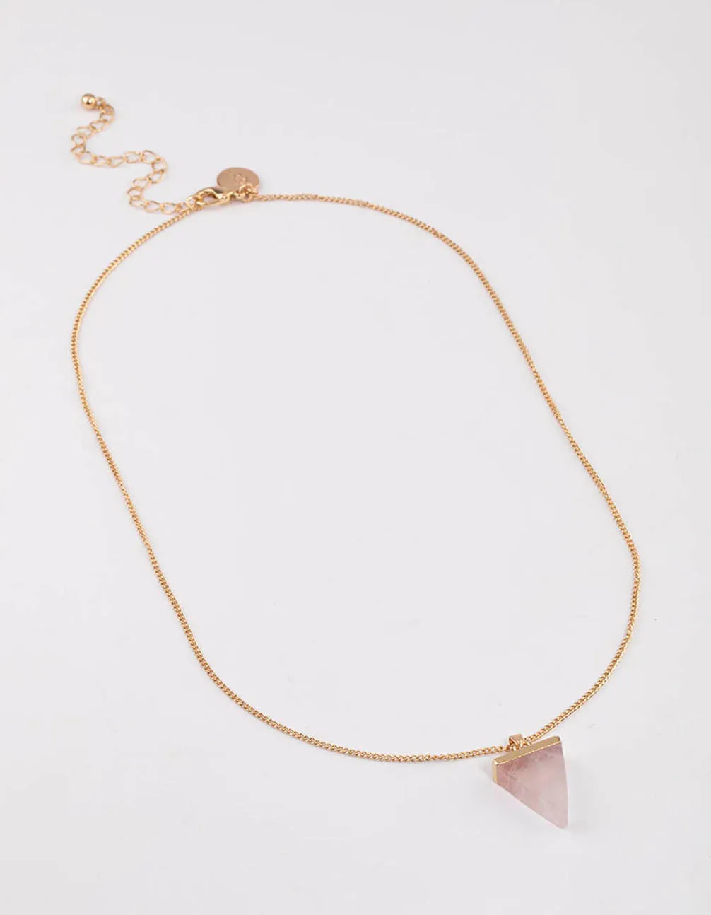 Gold Rose Quartz Triangle Pendant Necklace