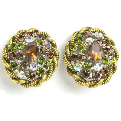 Golden Topaz, Green Tourmaline & Diamanté Christian Dior Earrings