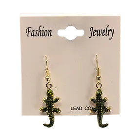 Green Enamel Alligator Earrings