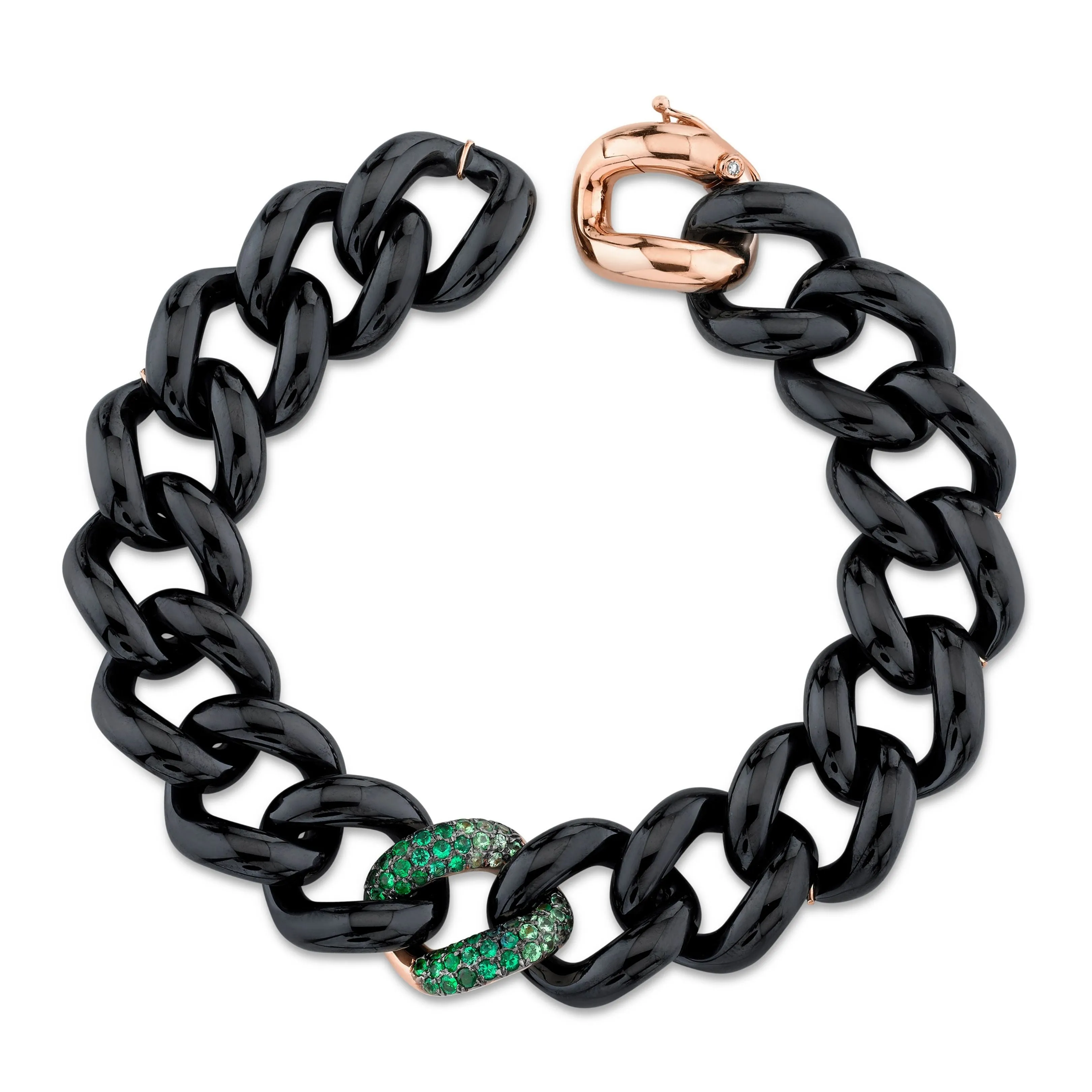 GREEN GARNET SINGLE PAVE OMBRE BLACK CERAMIC JUMBO LINK BRACELET