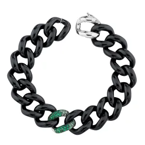 GREEN GARNET SINGLE PAVE OMBRE BLACK CERAMIC JUMBO LINK BRACELET