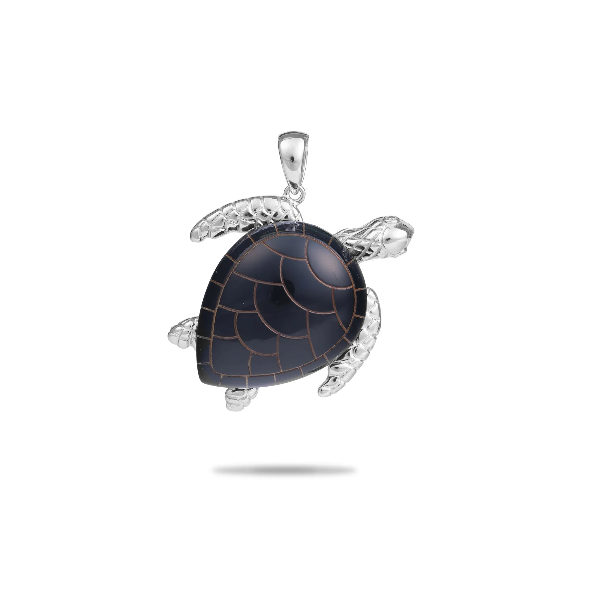 Honu Black Coral Pendant in White Gold - 36mm