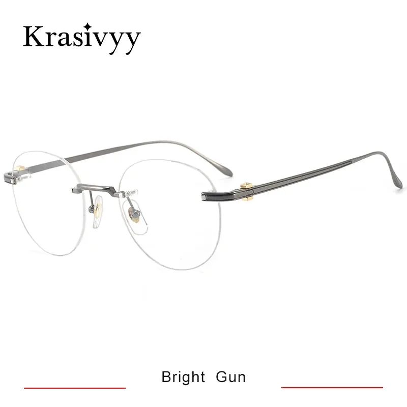 Krasivyy Mens Rimless Round Titanium Eyeglasses Kr03420