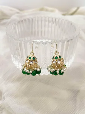 Kundan Emerald Hook Jhumkas