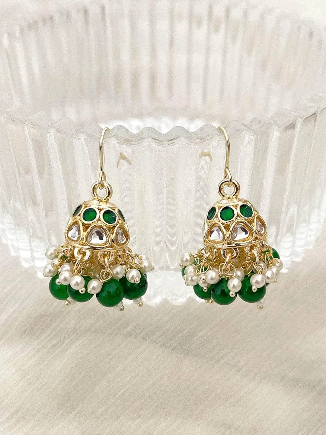 Kundan Emerald Hook Jhumkas