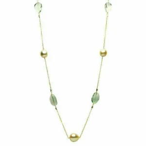 LARGE GREEN AMETHYST TOPAZ & PEARL 14KT YELLOW GOLD BY THE YARD TIN CUP NECKLACE