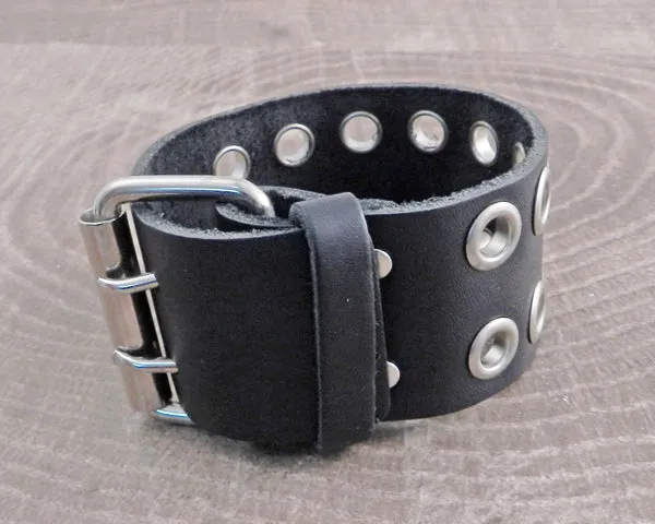 Leather Cuff Bracelet Grommet Buckle