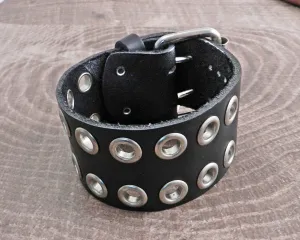 Leather Cuff Bracelet Grommet Buckle