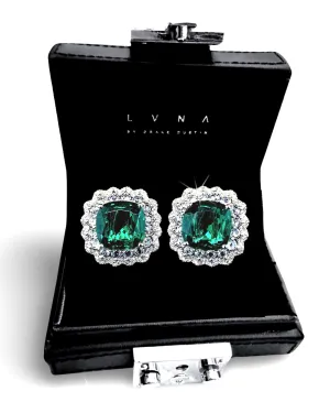 #LVNA2024 | Diamantes Green Emerald Halo Cushion Gemstones Diamond Earrings 14kt