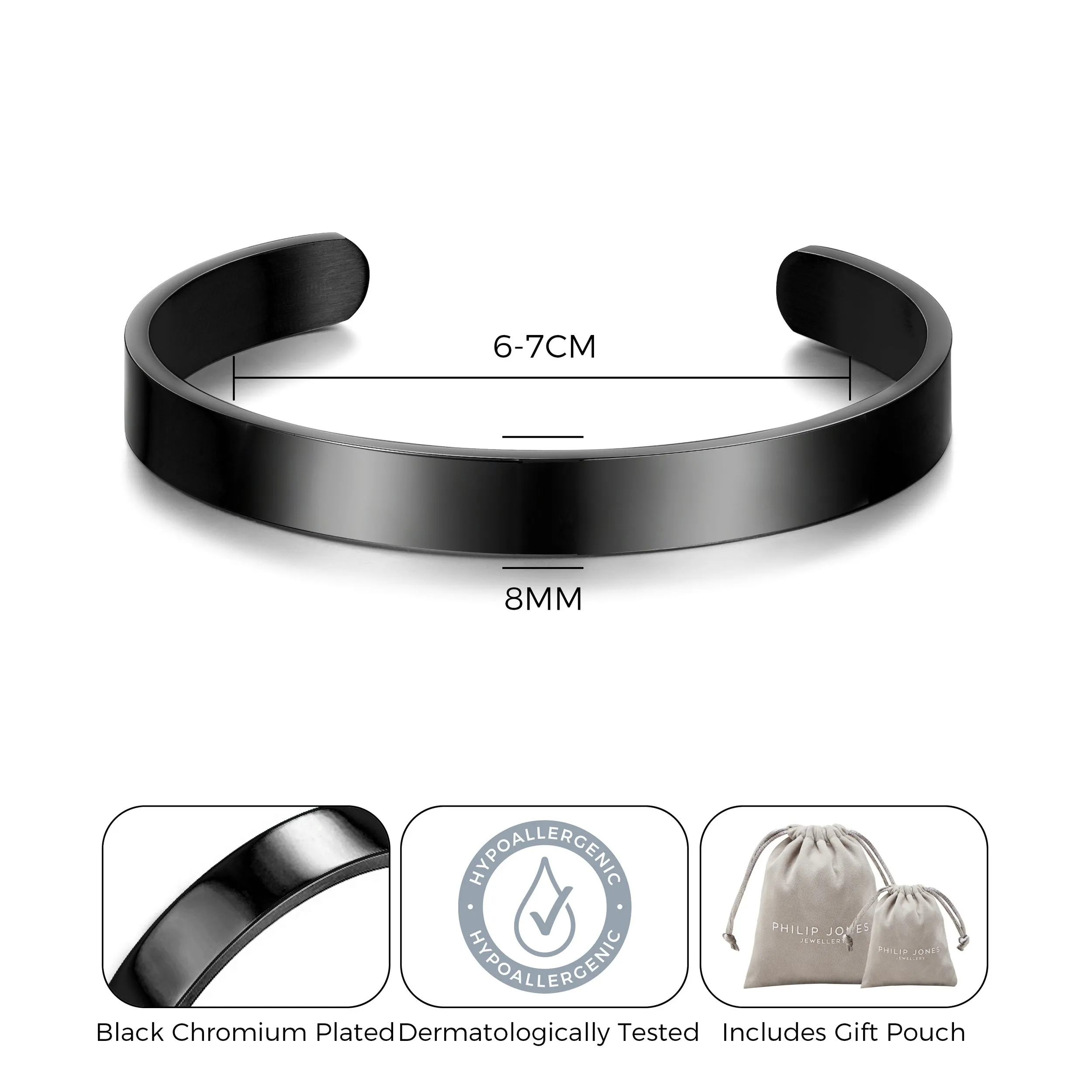 Men's Black Stainless Steel Cuff Bracelet