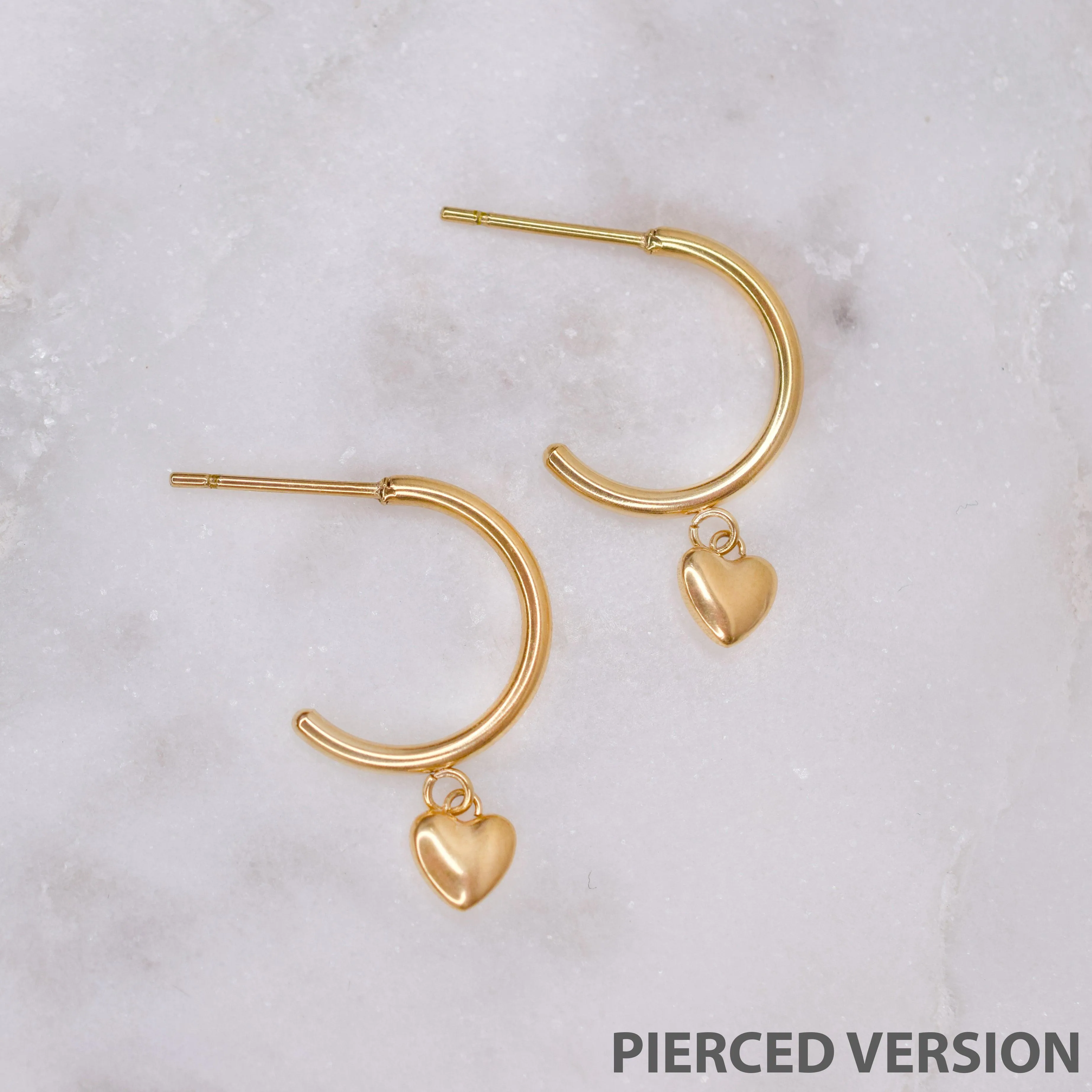 MINI HEART HUGGIE HOOP EARRINGS IN GOLD