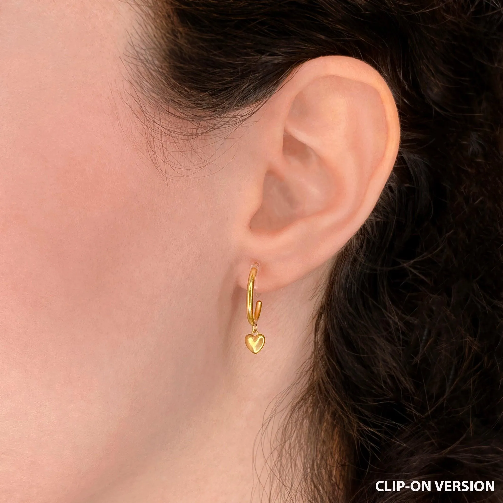 MINI HEART HUGGIE HOOP EARRINGS IN GOLD