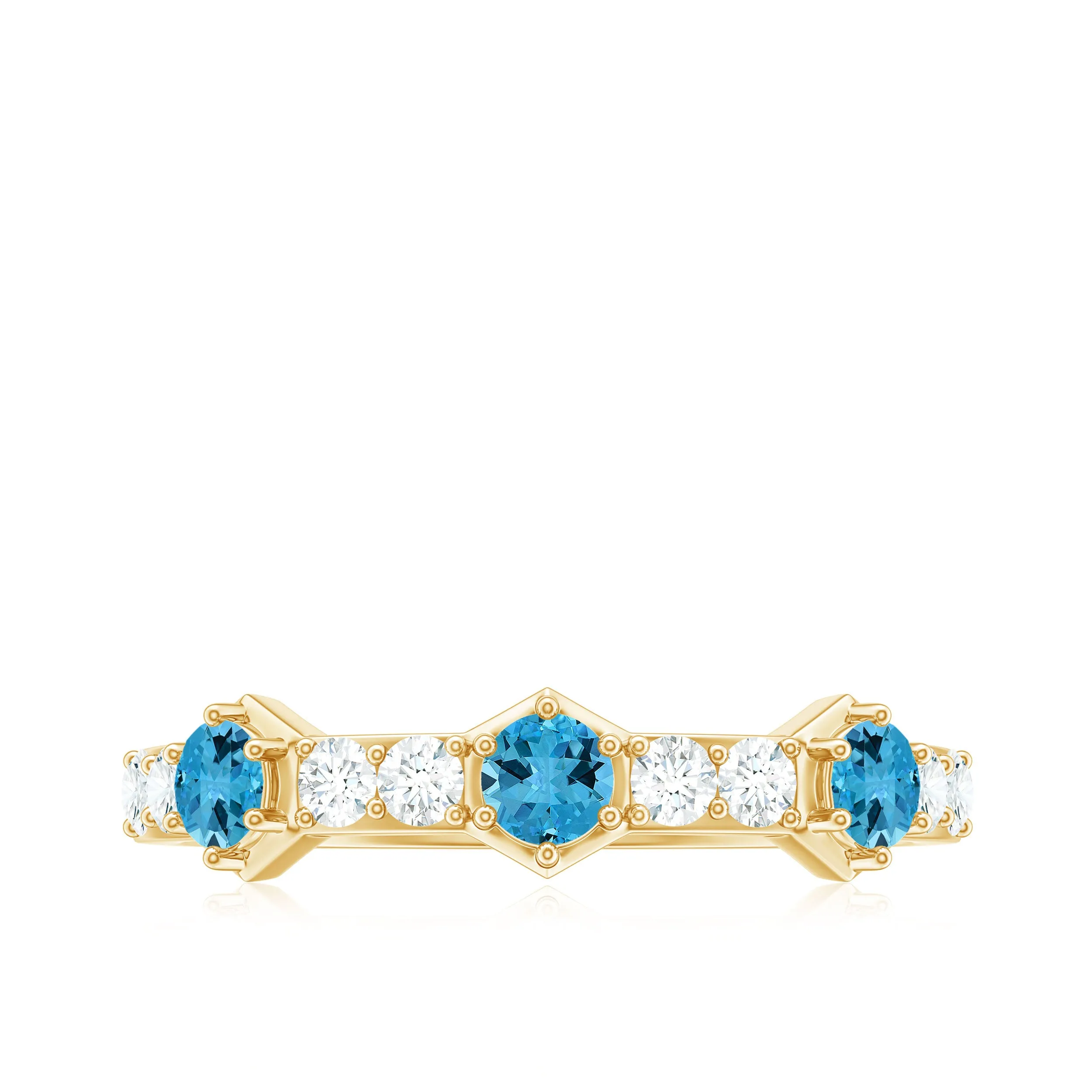 Minimal Half Eternity Ring with Swiss Blue Topaz and Diamond