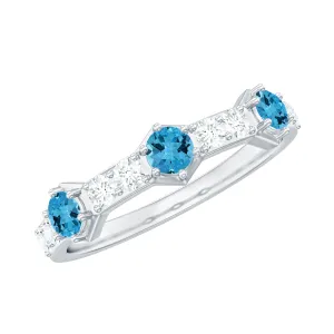 Minimal Half Eternity Ring with Swiss Blue Topaz and Diamond