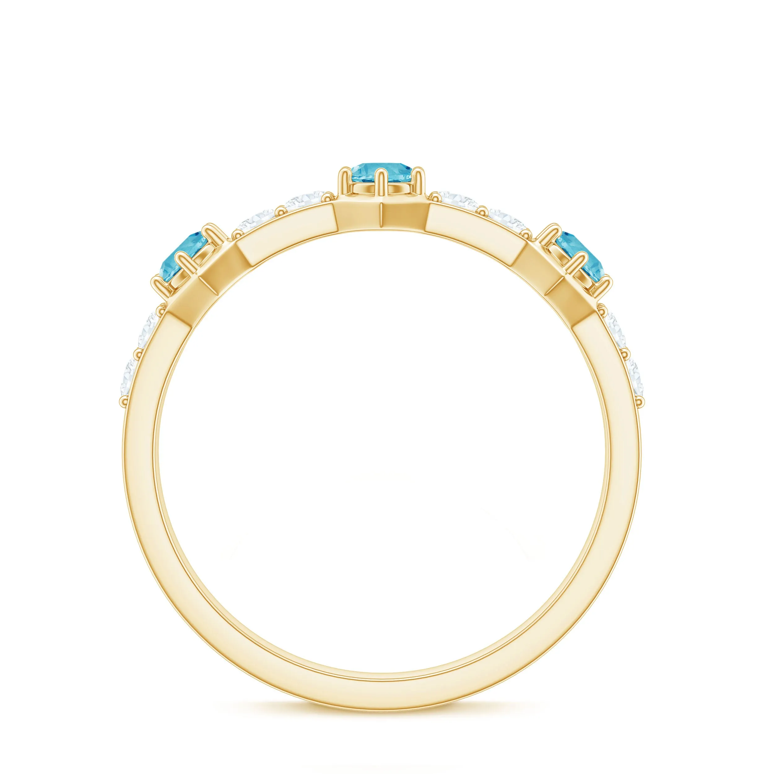 Minimal Half Eternity Ring with Swiss Blue Topaz and Diamond