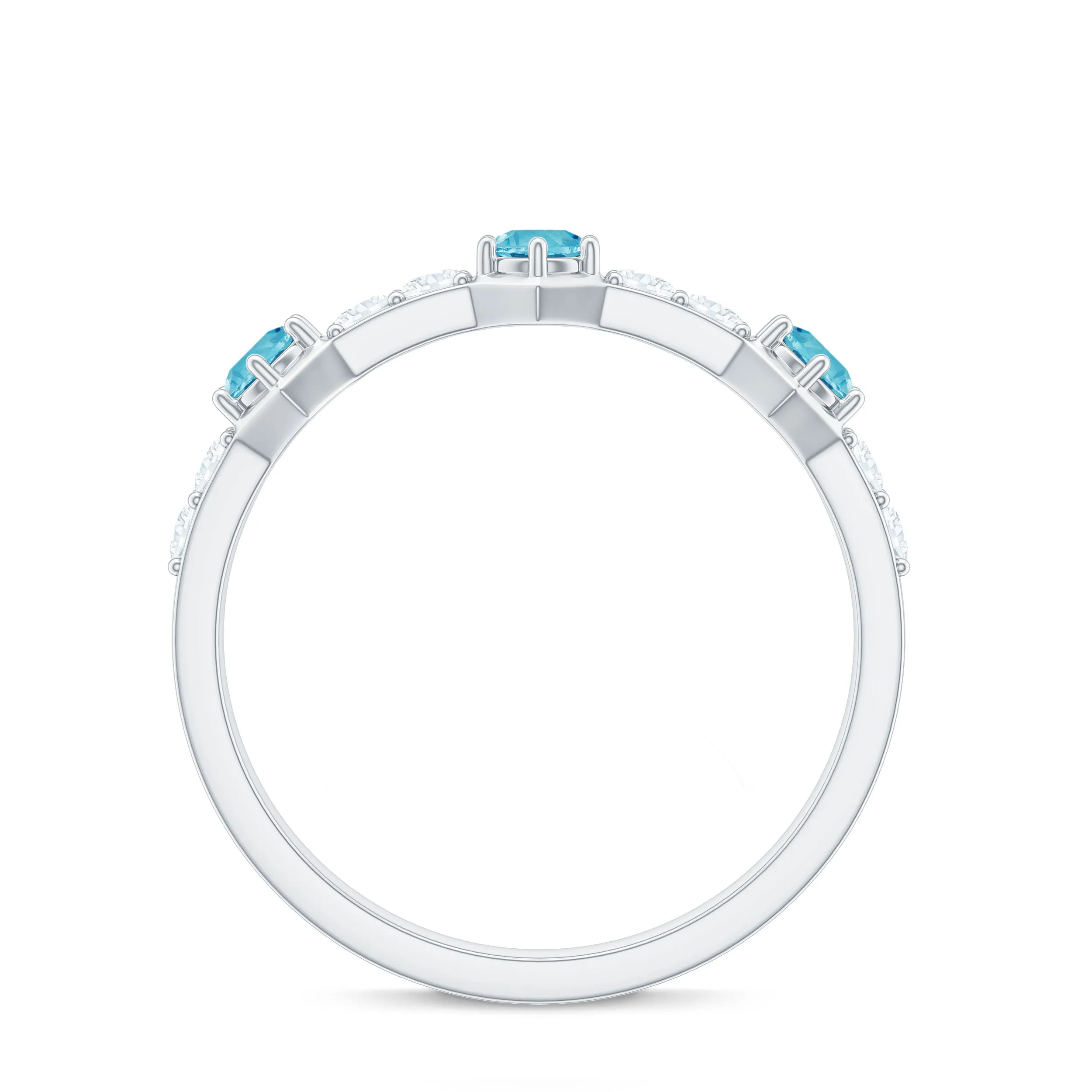 Minimal Half Eternity Ring with Swiss Blue Topaz and Diamond