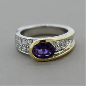 Modern Amethyst Diamond Platinum & Gold Two-Tone Ring