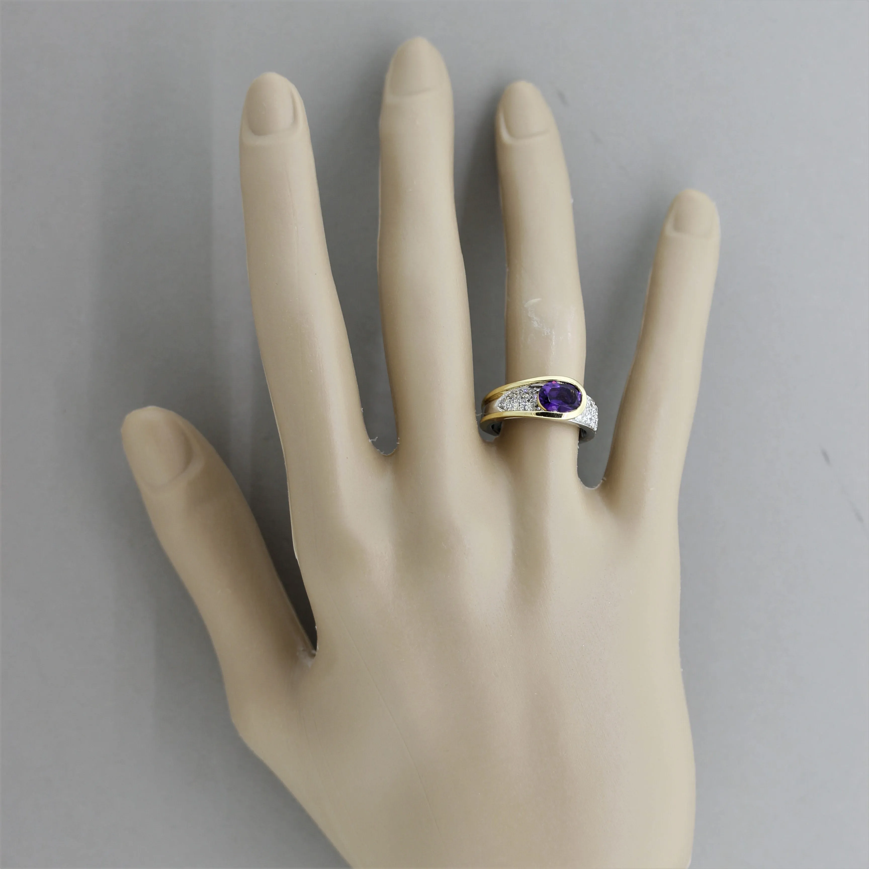 Modern Amethyst Diamond Platinum & Gold Two-Tone Ring