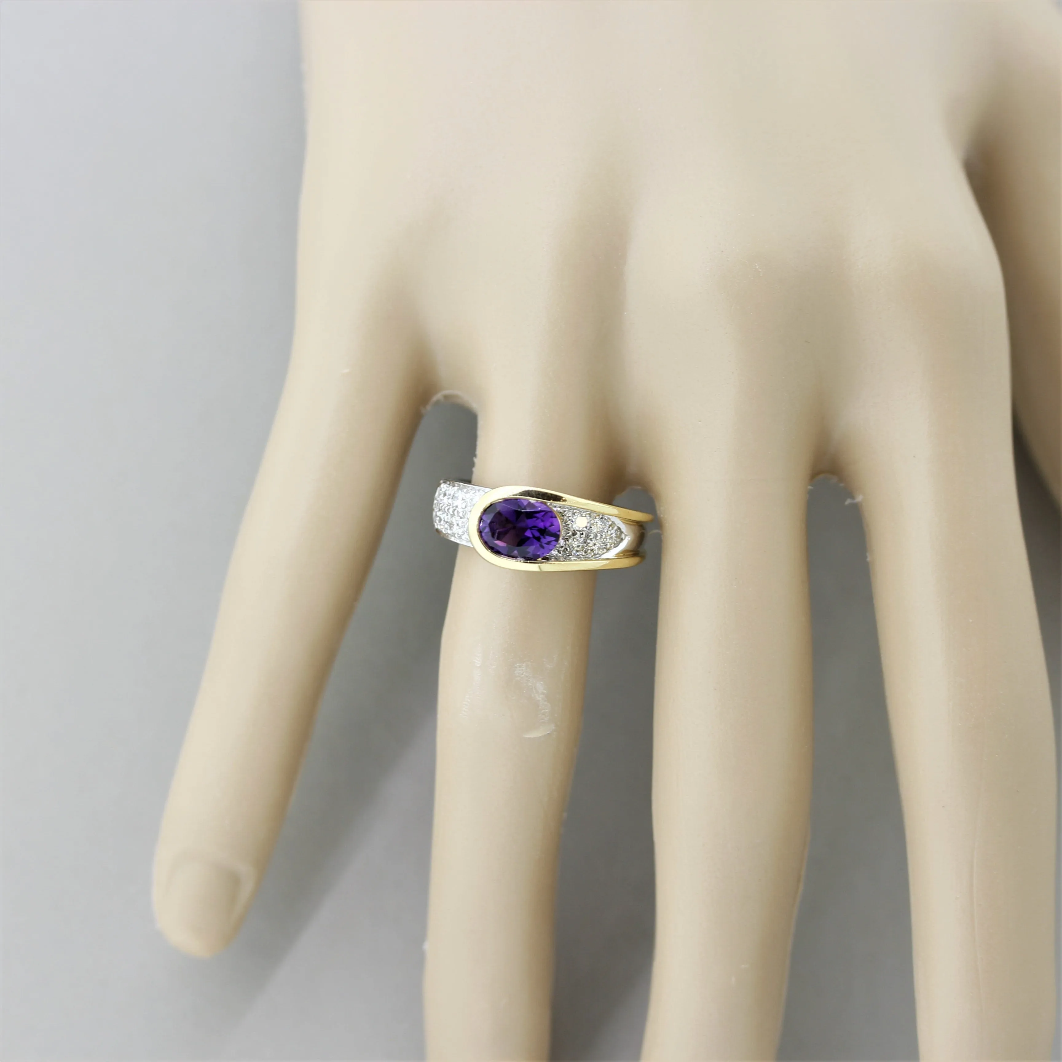 Modern Amethyst Diamond Platinum & Gold Two-Tone Ring