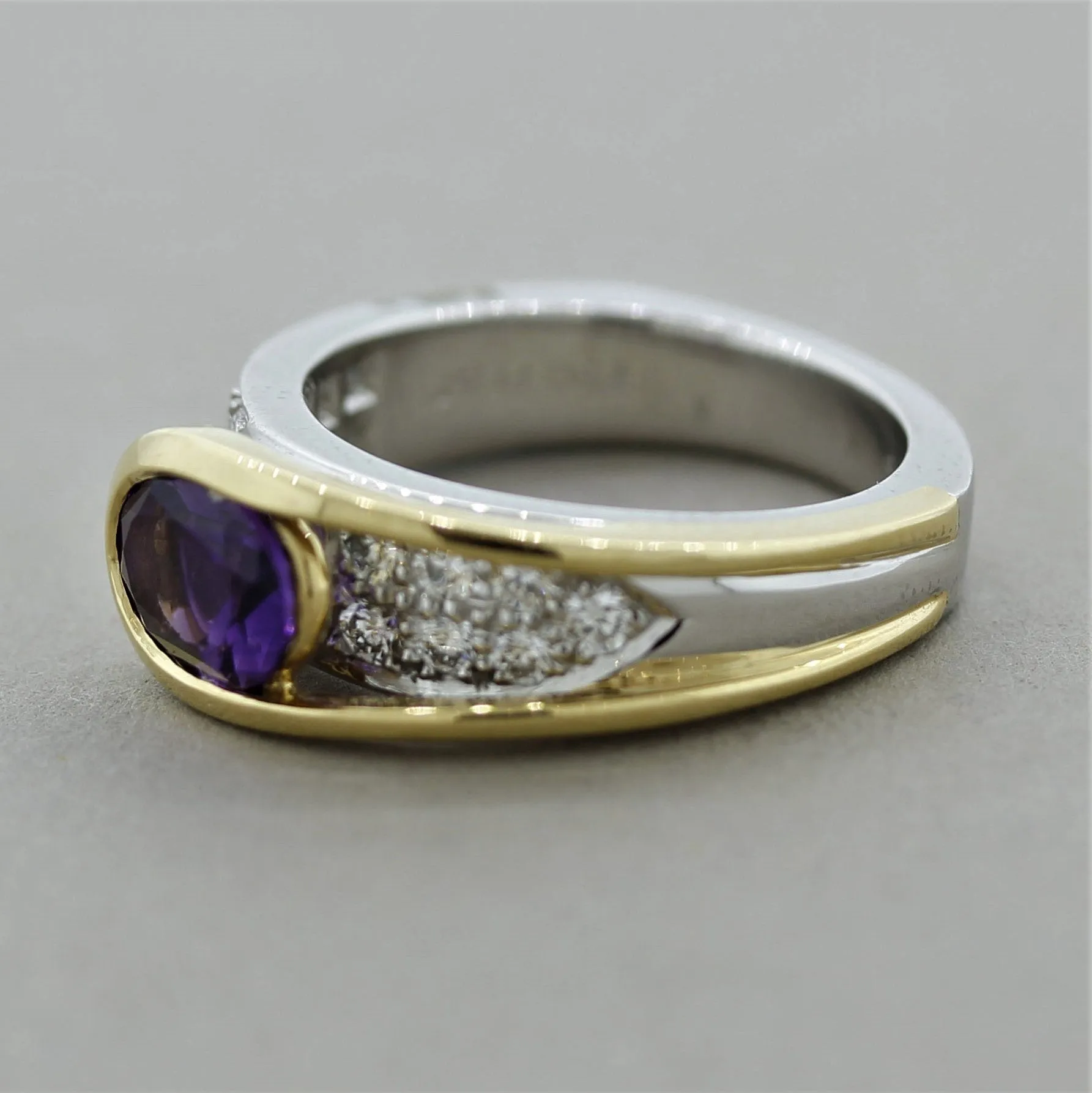 Modern Amethyst Diamond Platinum & Gold Two-Tone Ring