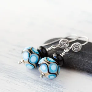 Modern Retro Patterned Lampwork Earrings, Sterling silver