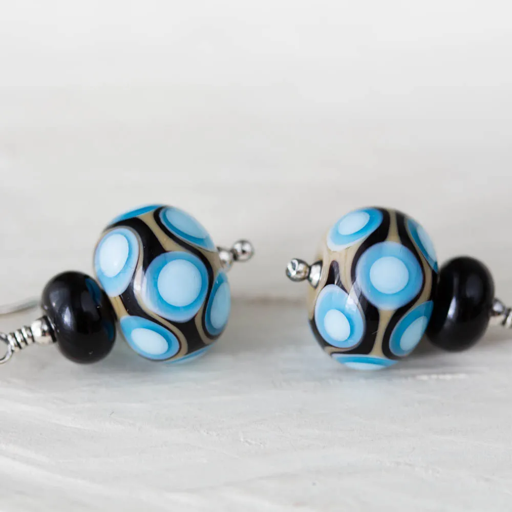 Modern Retro Patterned Lampwork Earrings, Sterling silver