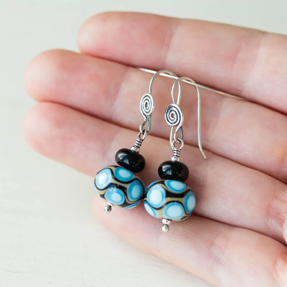 Modern Retro Patterned Lampwork Earrings, Sterling silver