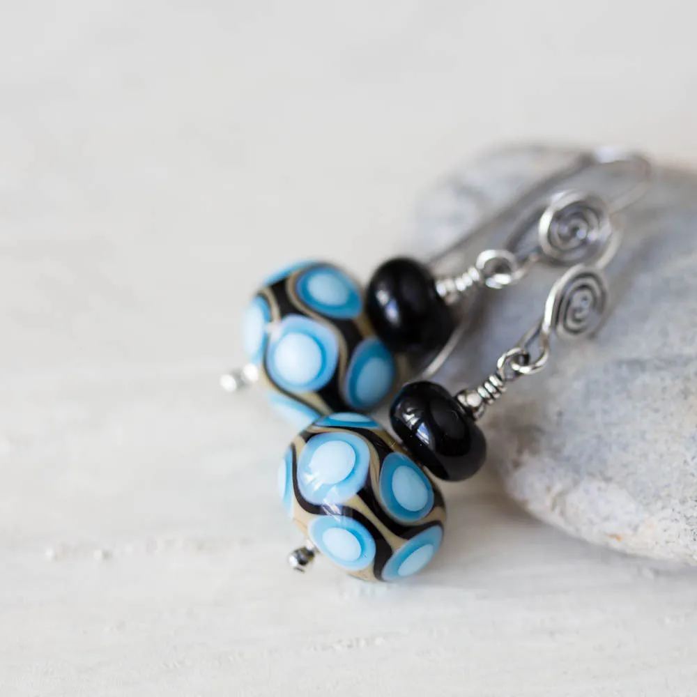 Modern Retro Patterned Lampwork Earrings, Sterling silver