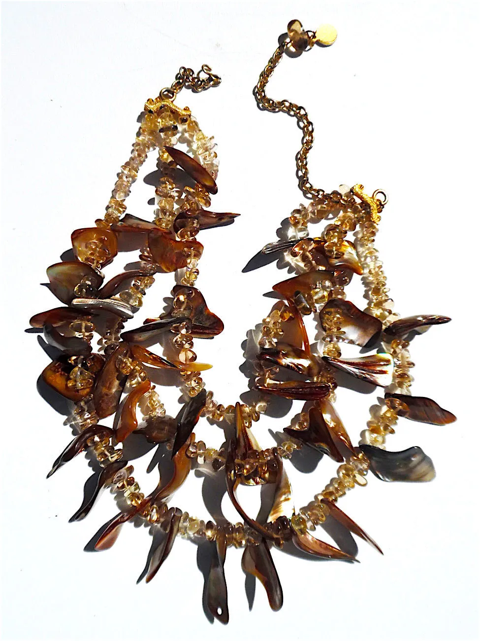 Necklace Triple Strand Citrine Quartz And Shell