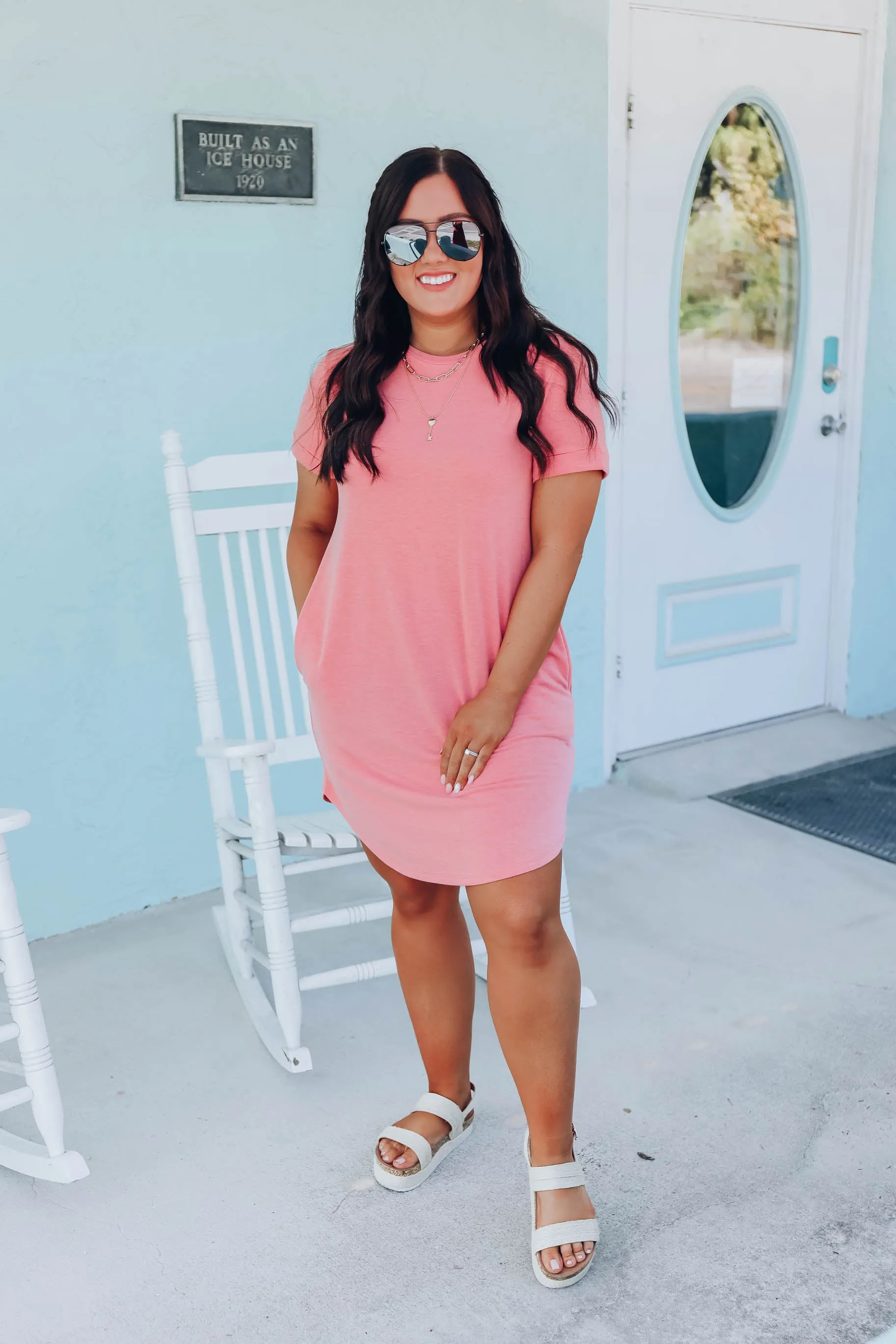 Neon Lights T-Shirt Dress- Coral