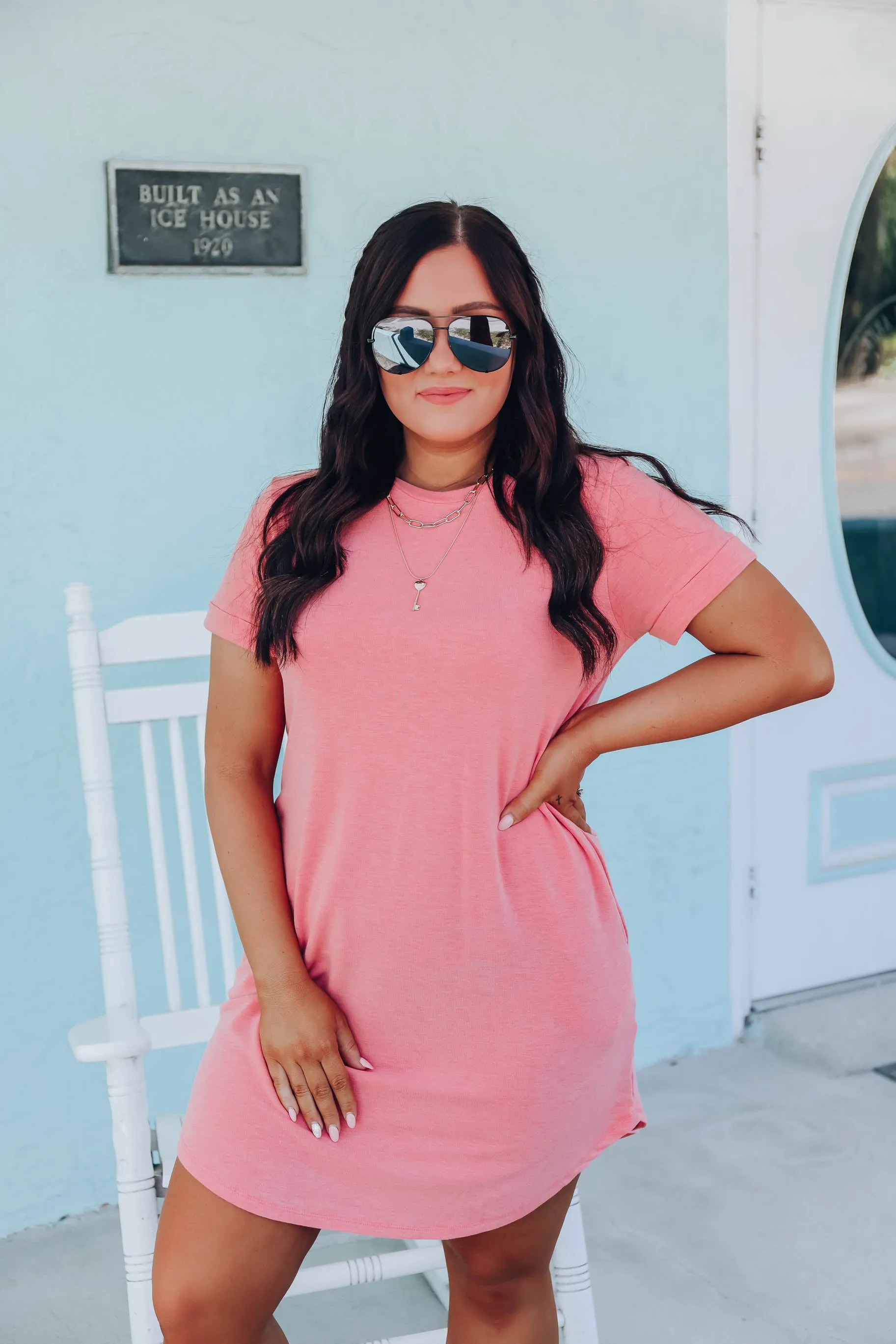 Neon Lights T-Shirt Dress- Coral