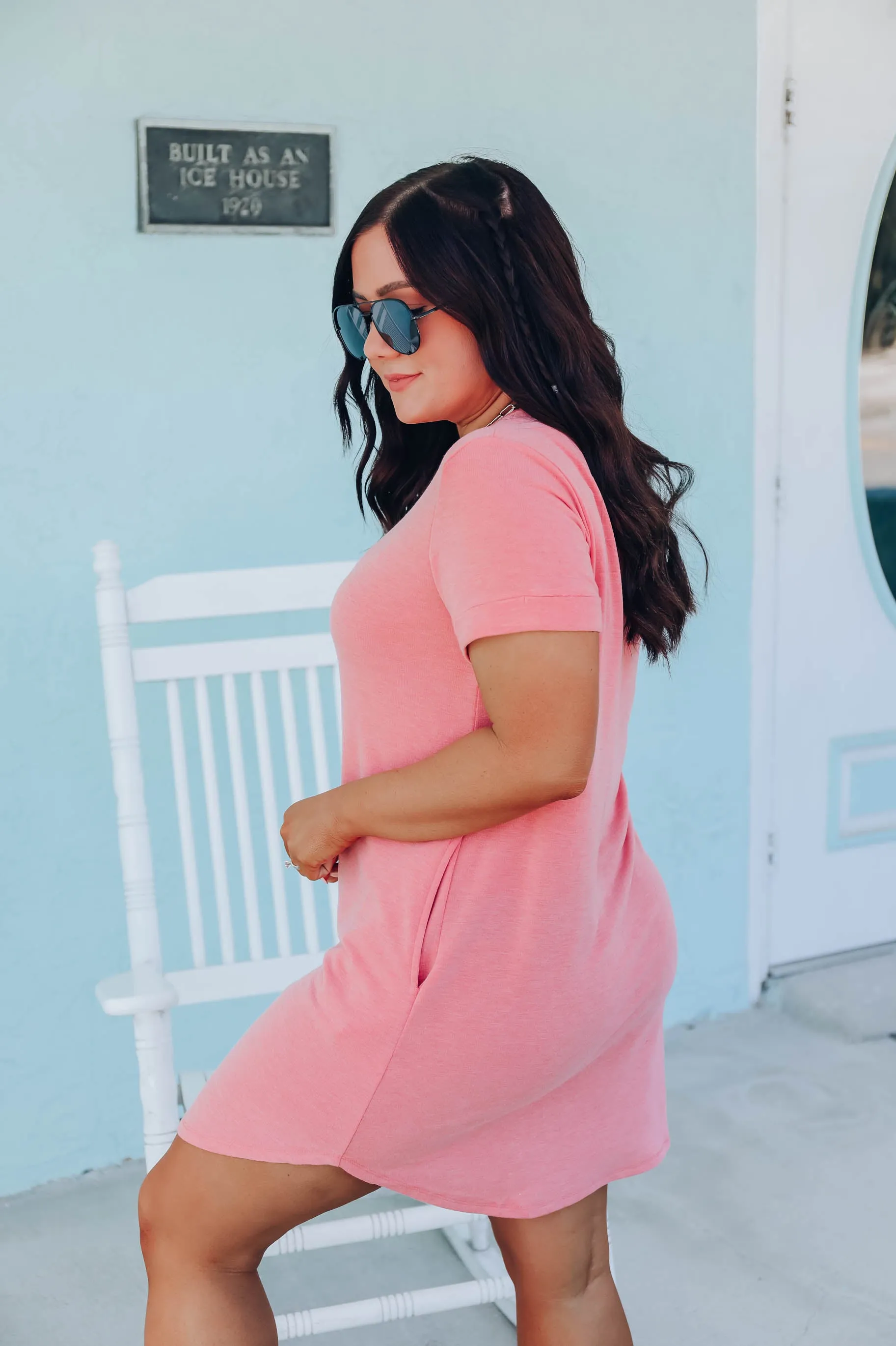 Neon Lights T-Shirt Dress- Coral