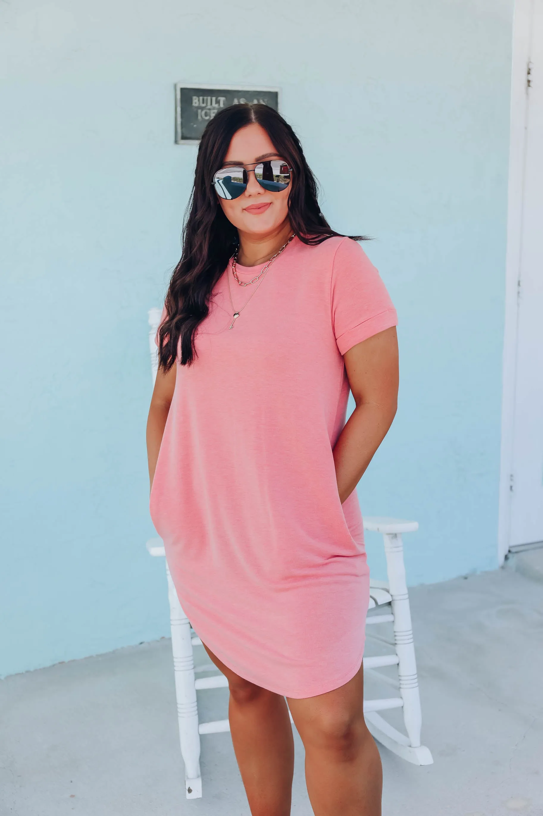 Neon Lights T-Shirt Dress- Coral