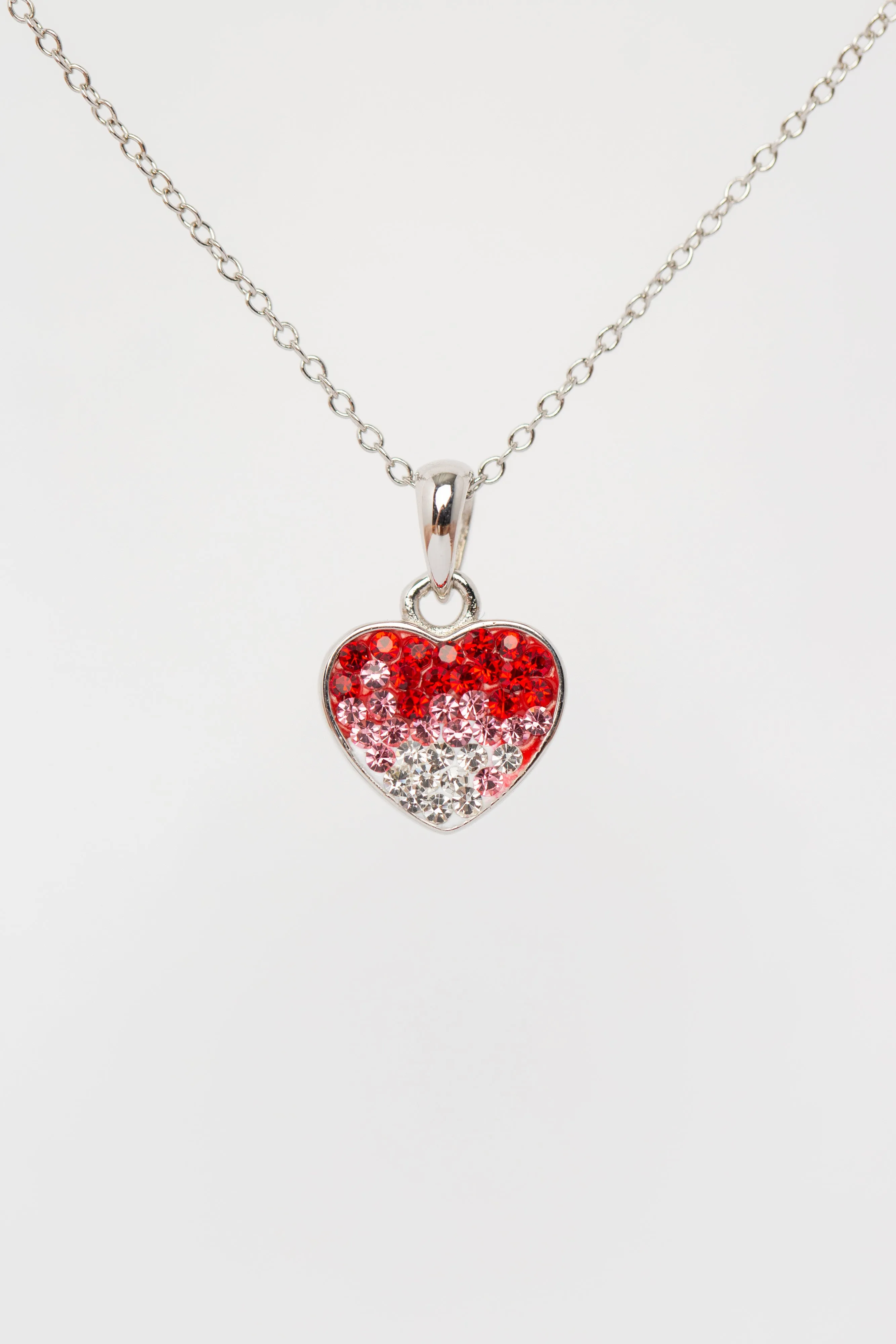 Ombre Heart Crystal Sterling Silver Necklace