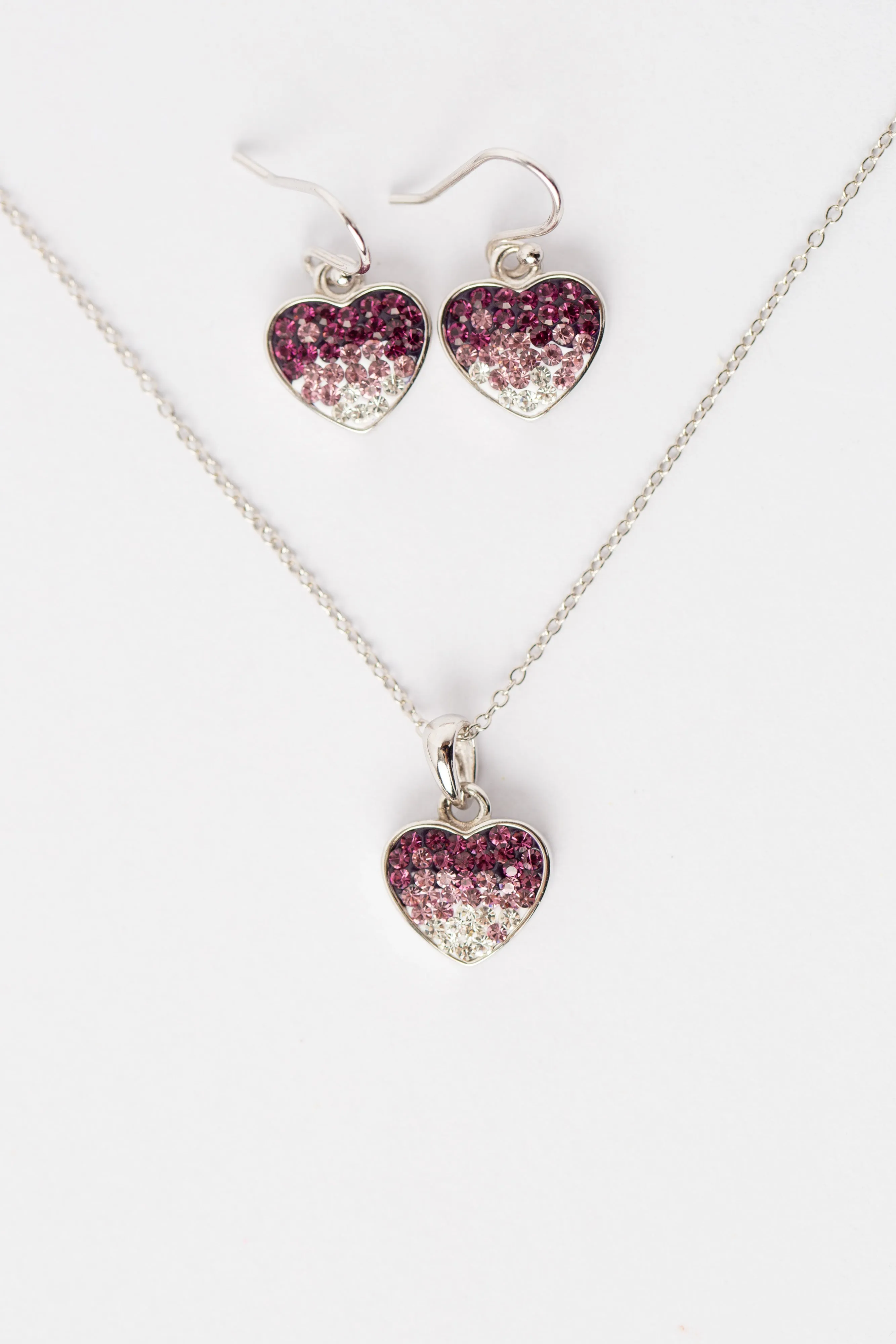 Ombre Heart Crystal Sterling Silver Necklace