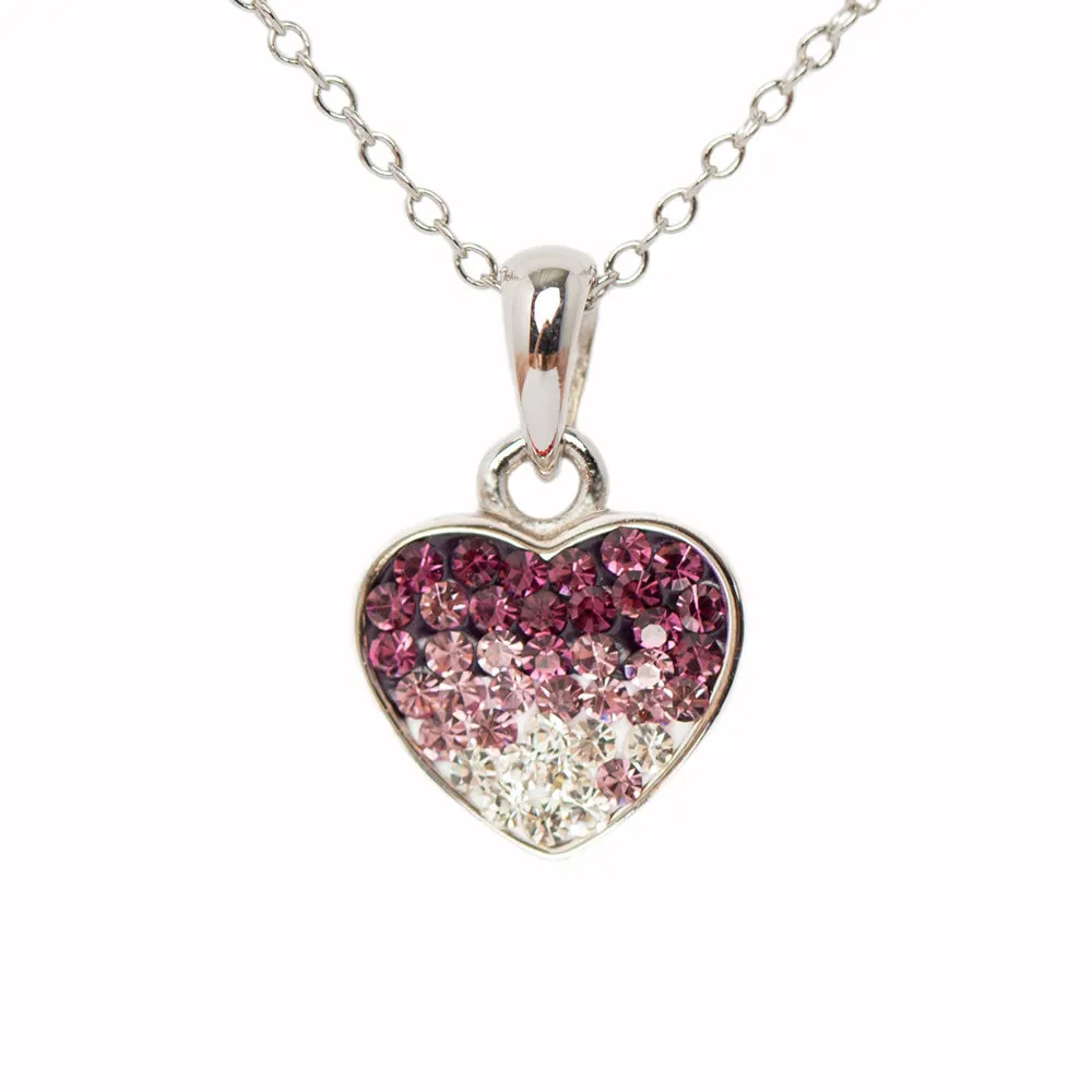 Ombre Heart Crystal Sterling Silver Necklace