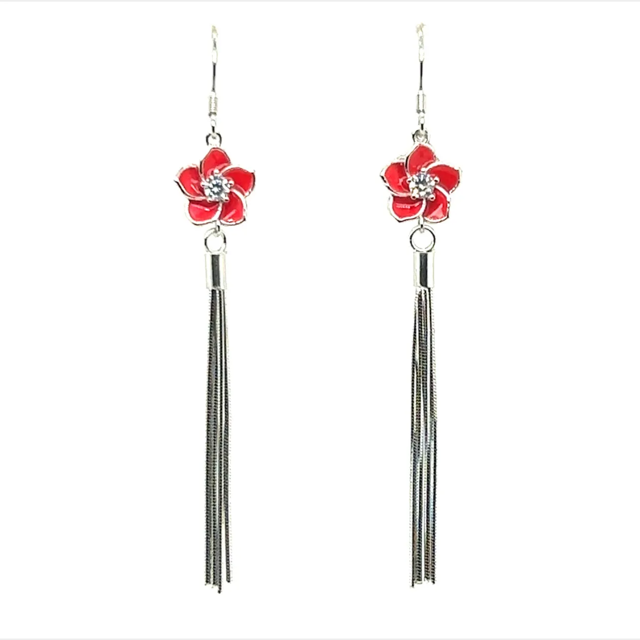 P285 Red Flower Pendant Hook Earrings