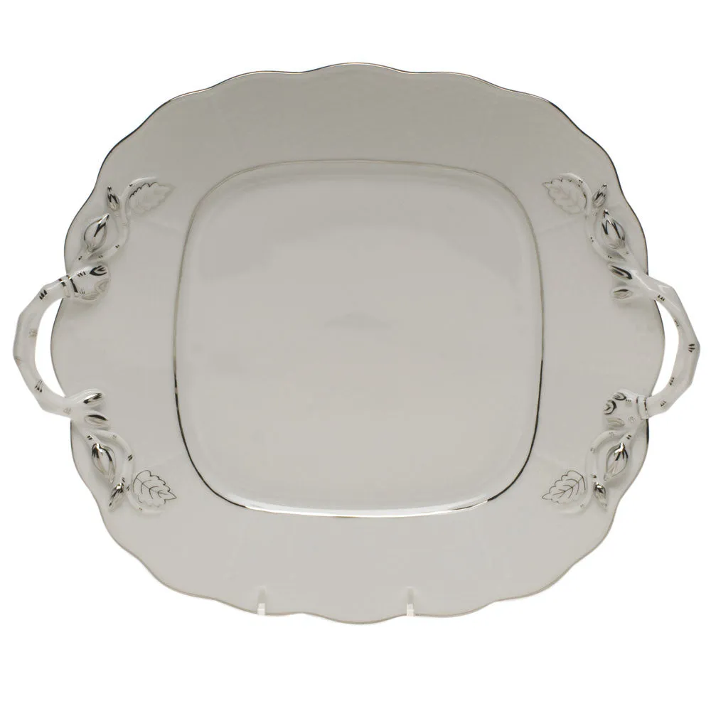 Platinum Edge Square Cake Plate W/handles  9.5"sq