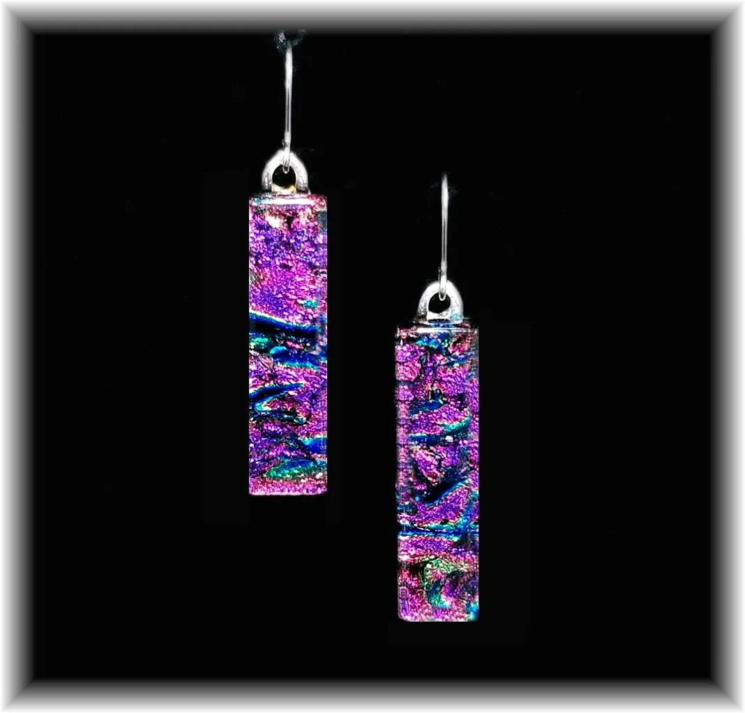 Purple Long Rectangle Dangle Earrings