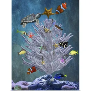 "A coral with fish swimming around it" Poster Print - Multi