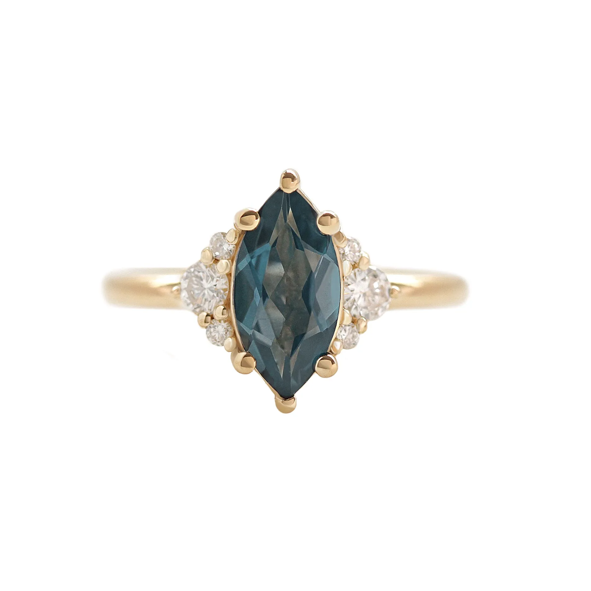 "Isabella" Marquise London Blue Topaz and Diamonds Unique Engagement Ring ♥