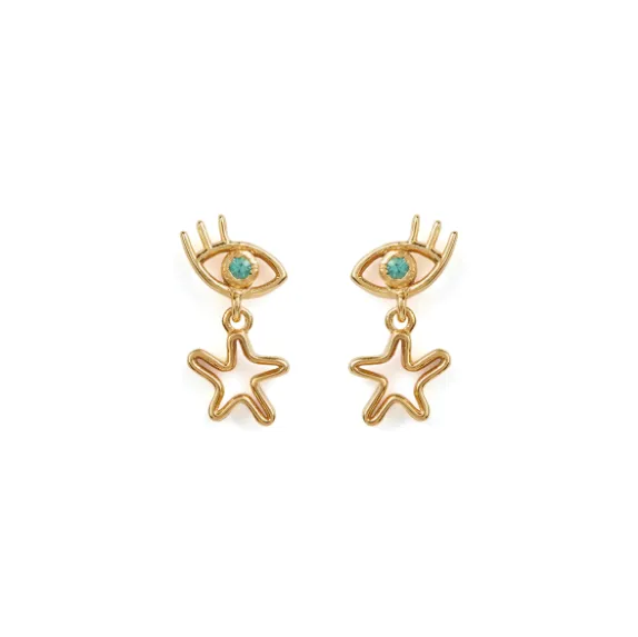 Rachel Entwistle Mini Mystery Earrings Gold with an Emerald