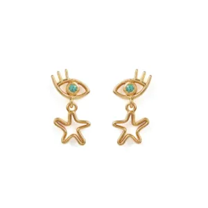 Rachel Entwistle Mini Mystery Earrings Gold with an Emerald